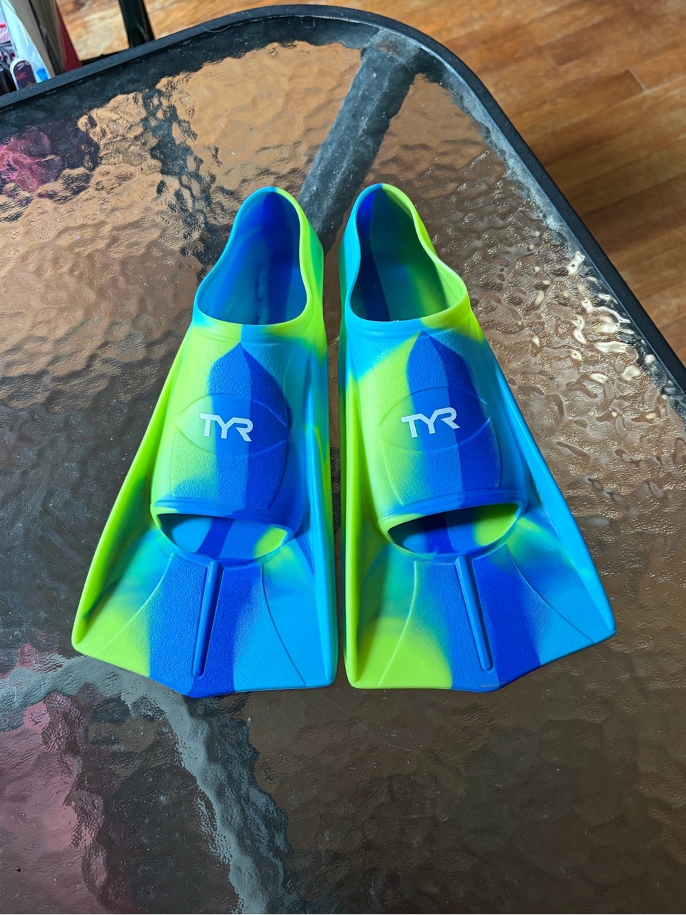 TYR Stryker Silicone Swim Fins in Blue & Neon Green